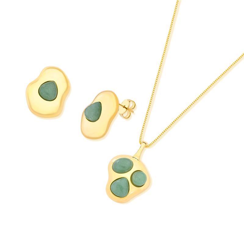 CONJUNTO FOLHEADO A OURO