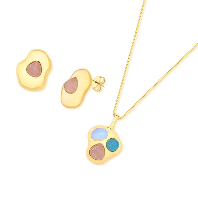 CONJUNTO FOLHEADO A OURO