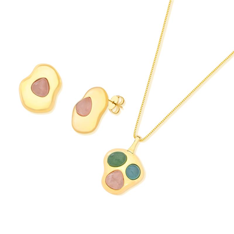 CONJUNTO FOLHEADO A OURO