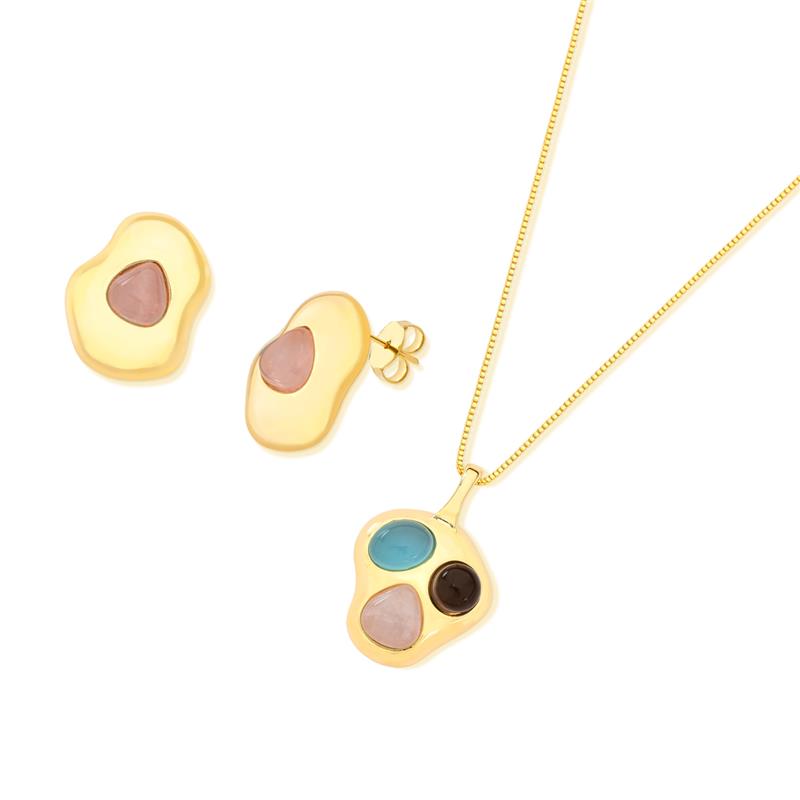 CONJUNTO FOLHEADO A OURO