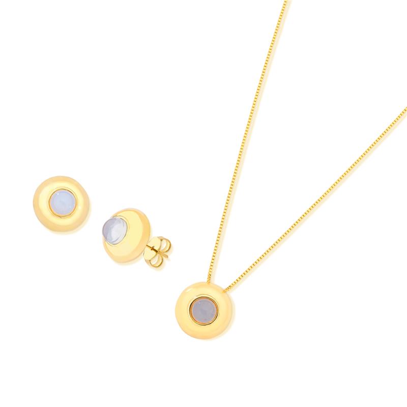 CONJUNTO FOLHEADO A OURO