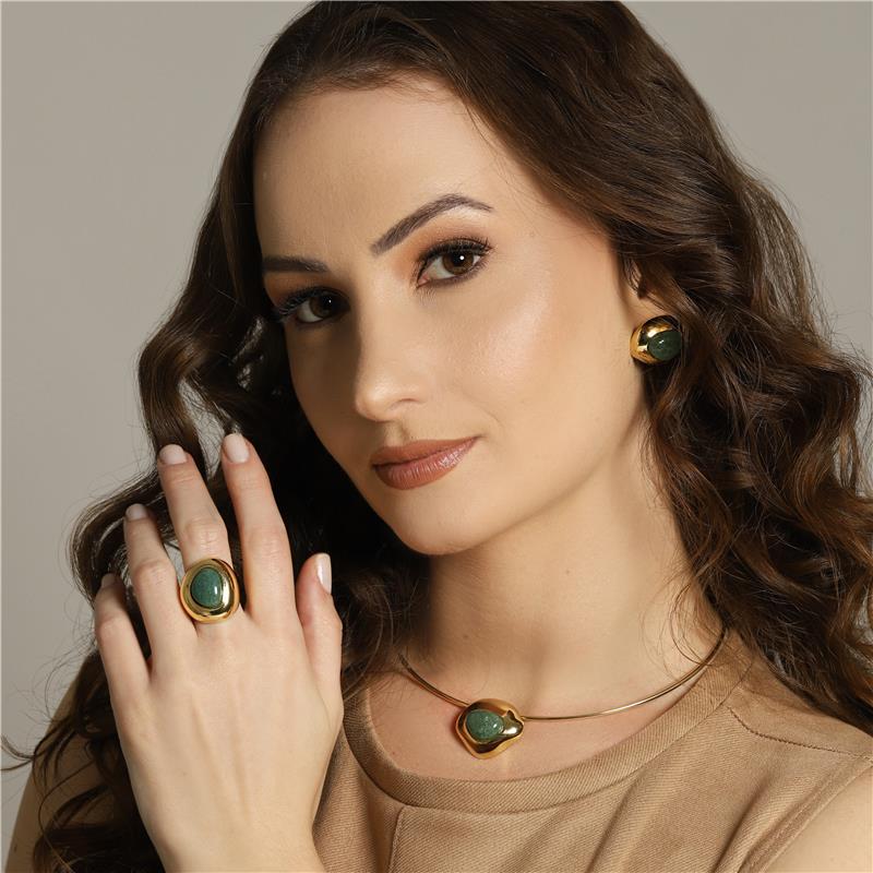 CONJUNTO FOLHEADO A OURO