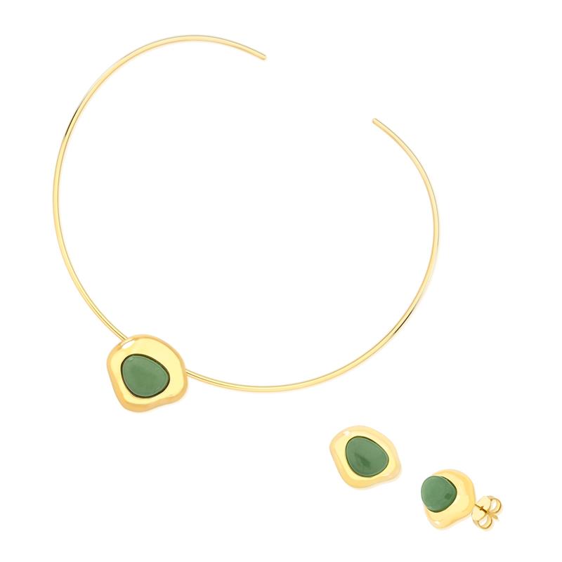 CONJUNTO FOLHEADO A OURO