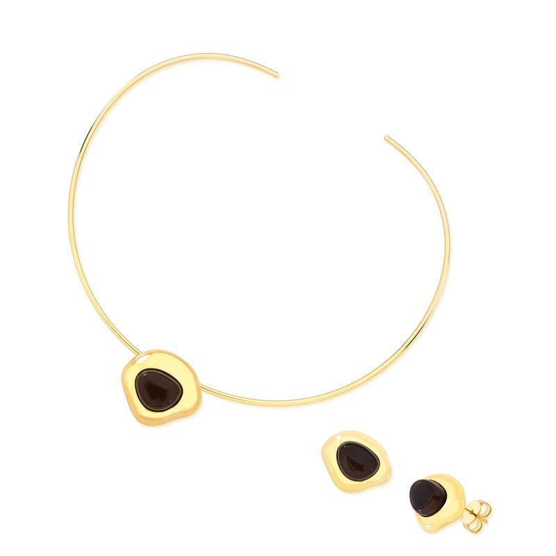 CONJUNTO FOLHEADO A OURO