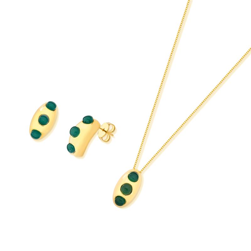 CONJUNTO FOLHEADO A OURO