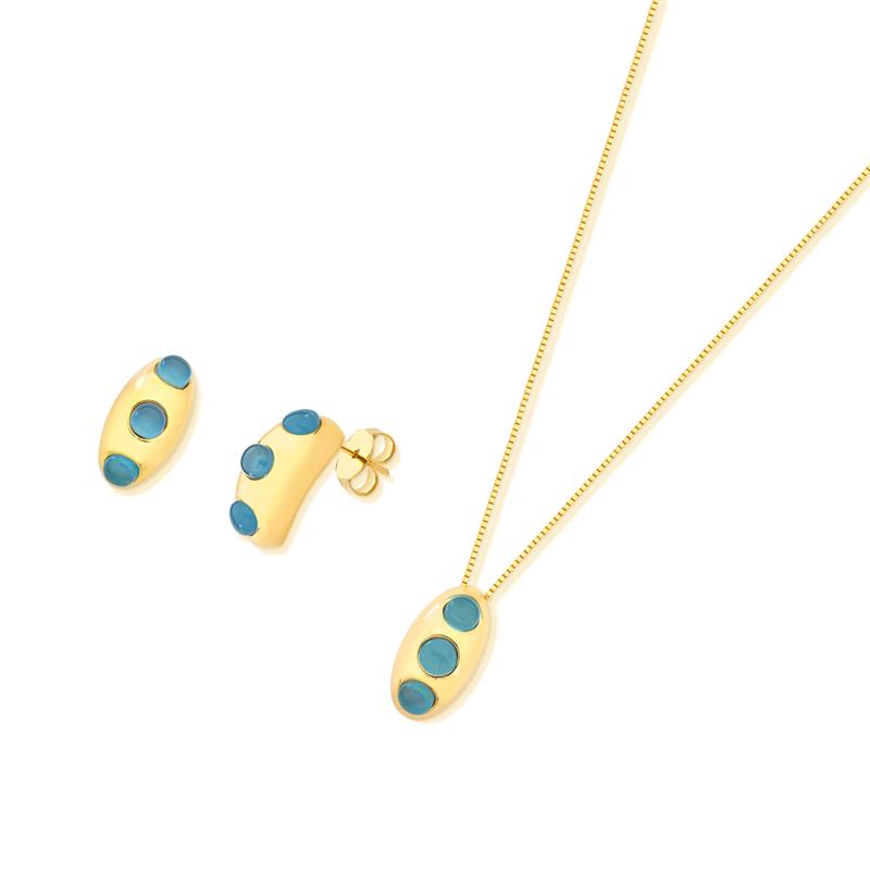 CONJUNTO FOLHEADO A OURO