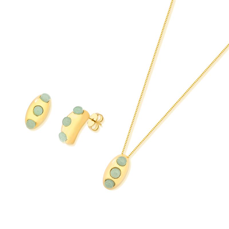 CONJUNTO FOLHEADO A OURO