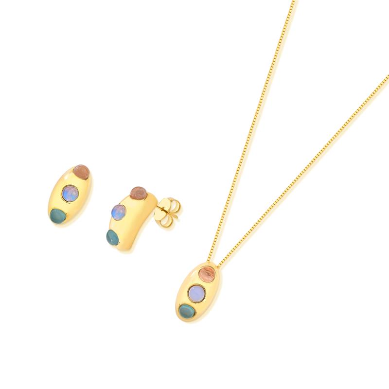 CONJUNTO FOLHEADO A OURO