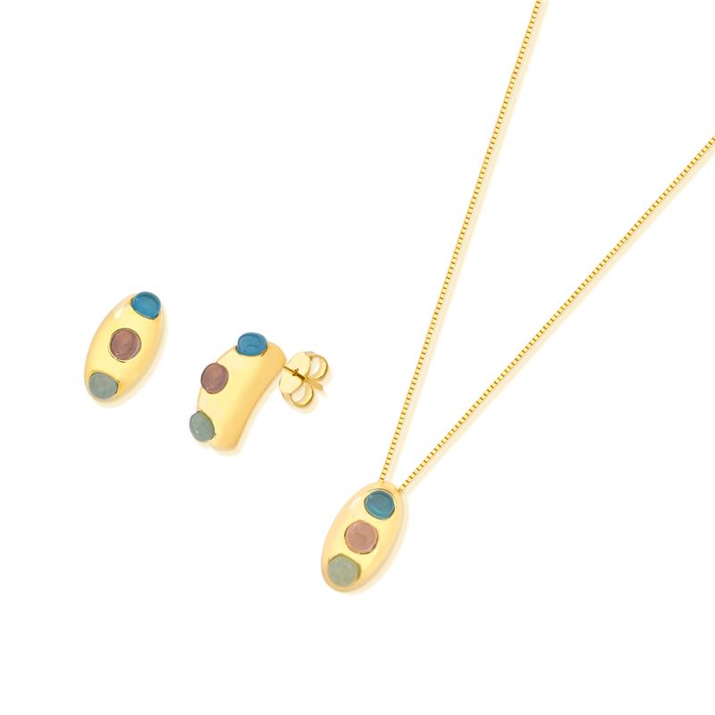 CONJUNTO FOLHEADO A OURO