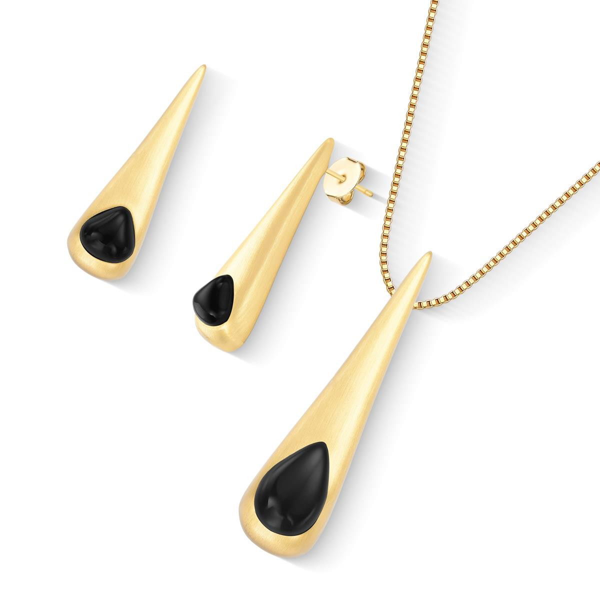 CONJUNTO FOLHEADO A OURO