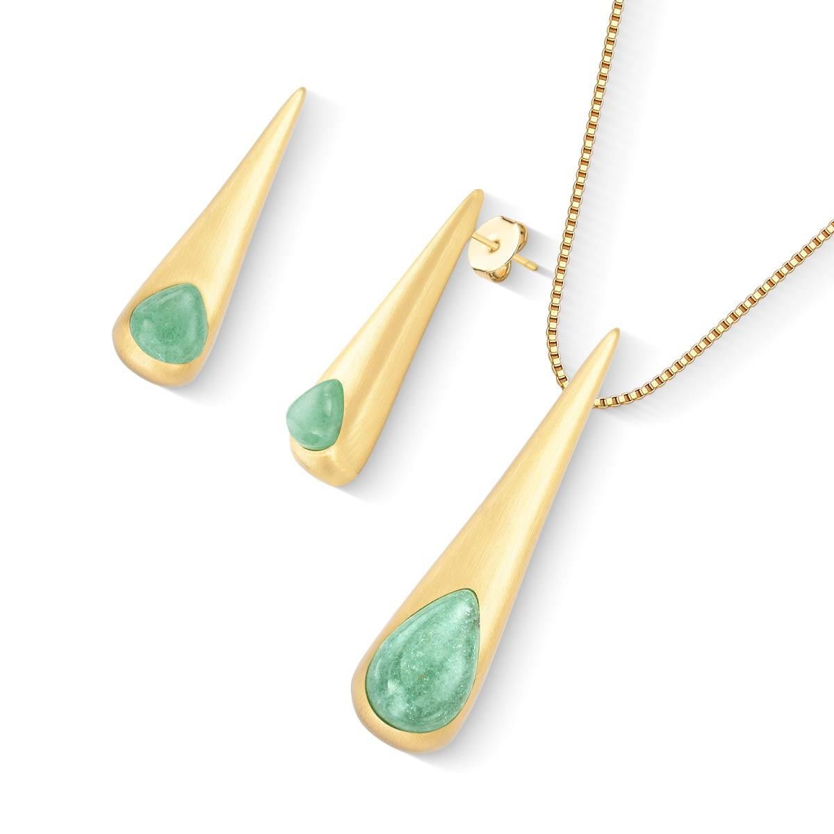 CONJUNTO FOLHEADO A OURO