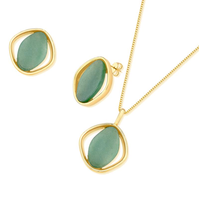 CONJUNTO FOLHEADO A OURO