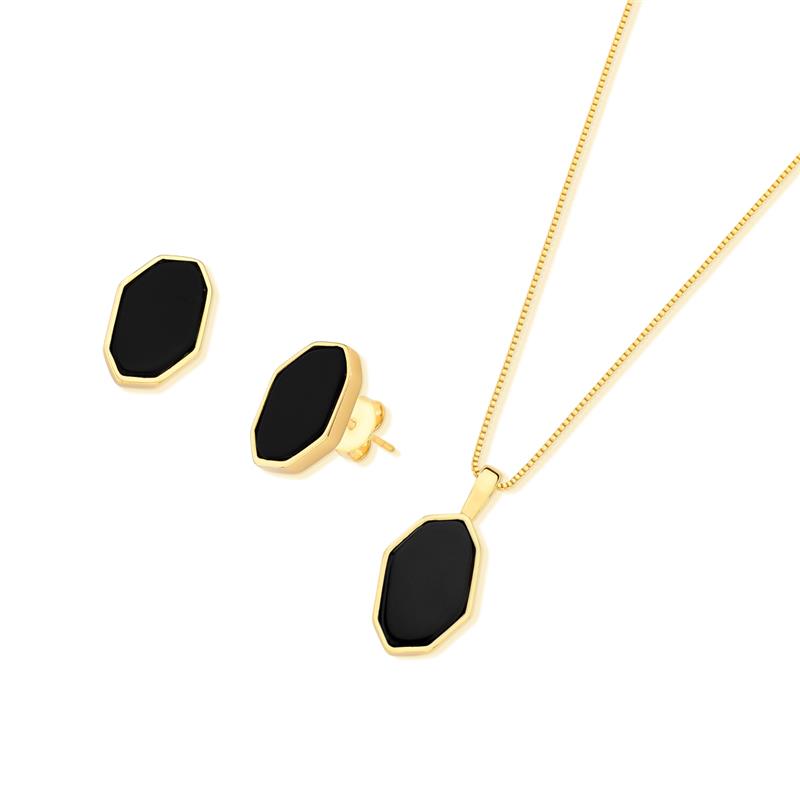 CONJUNTO FOLHEADO A OURO