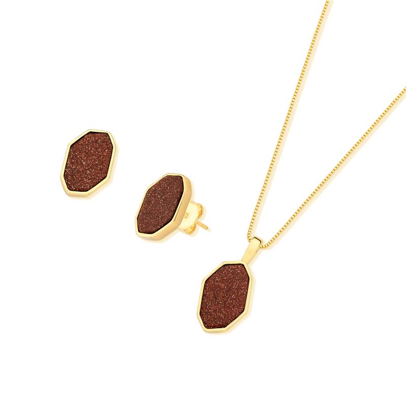 CONJUNTO FOLHEADO A OURO