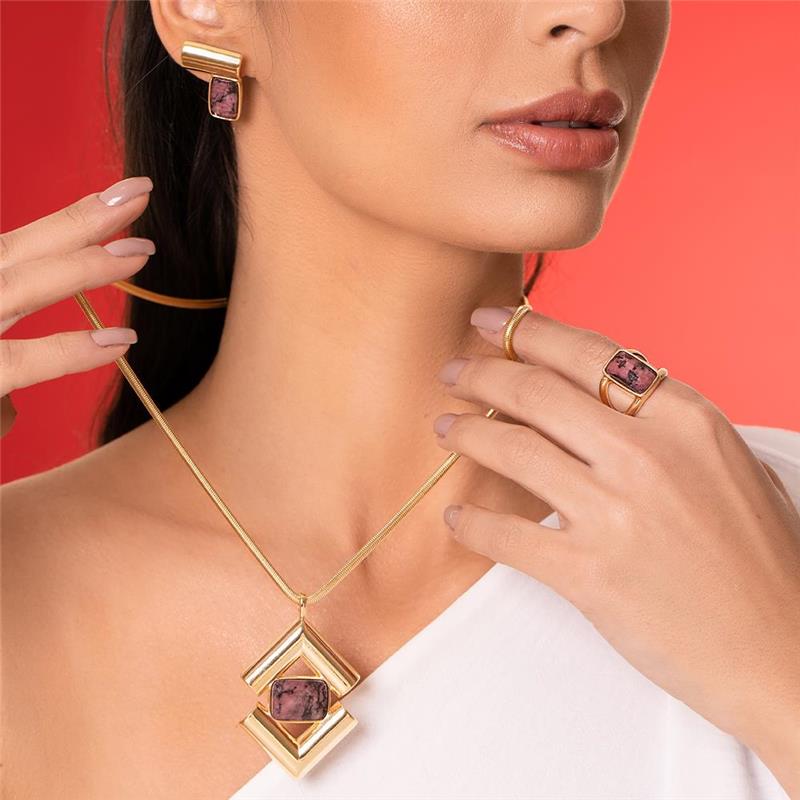 CONJUNTO FOLHEADO A OURO