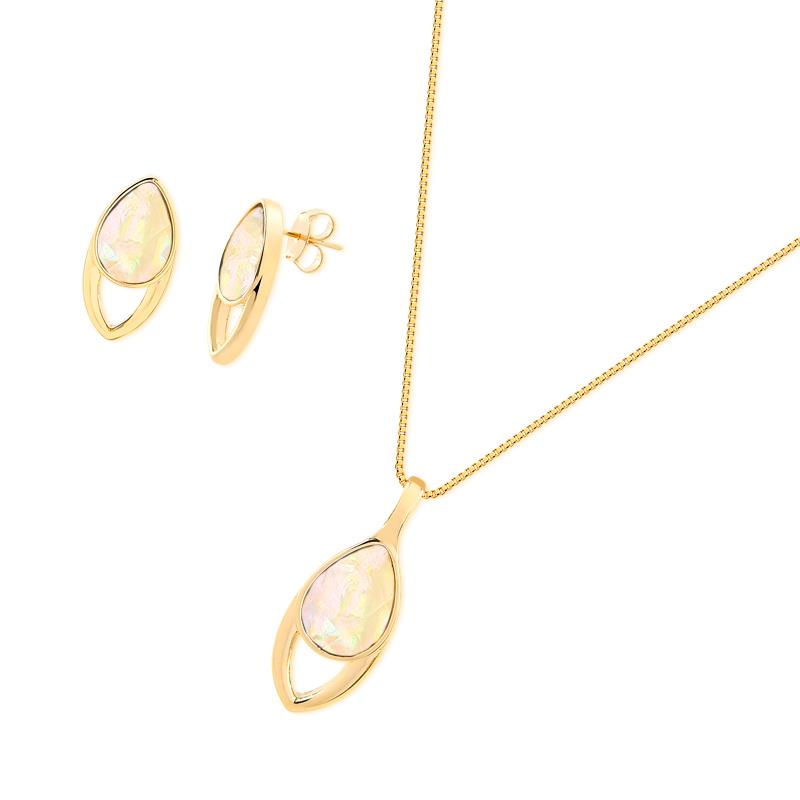 CONJUNTO FOLHEADO A OURO