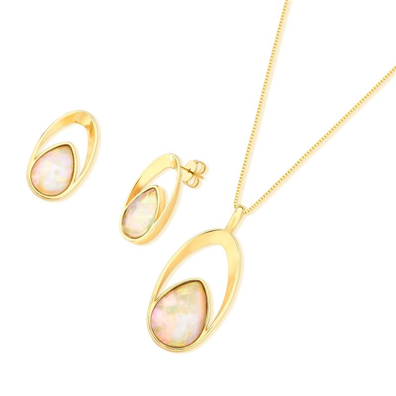 CONJUNTO FOLHEADO A OURO