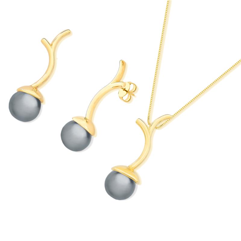 CONJUNTO FOLHEADO A OURO