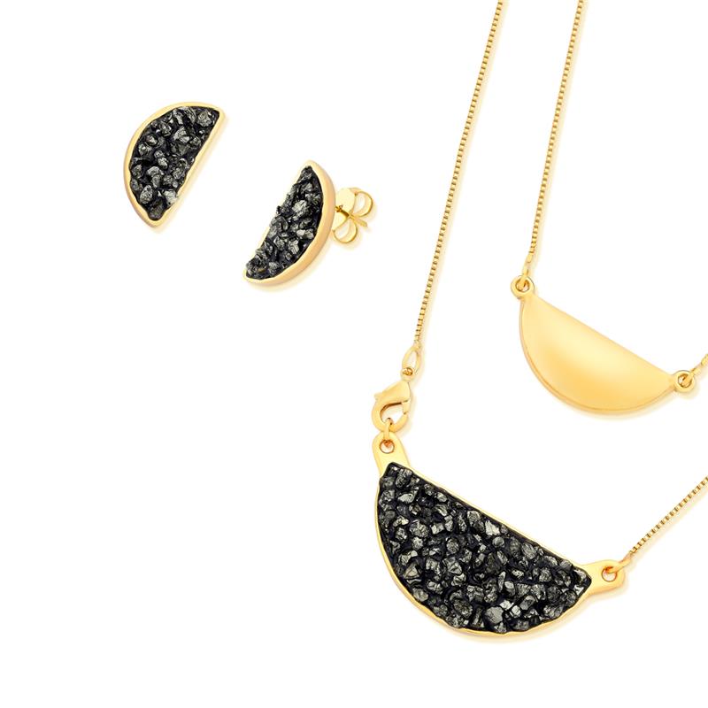 CONJUNTO FOLHEADO A OURO