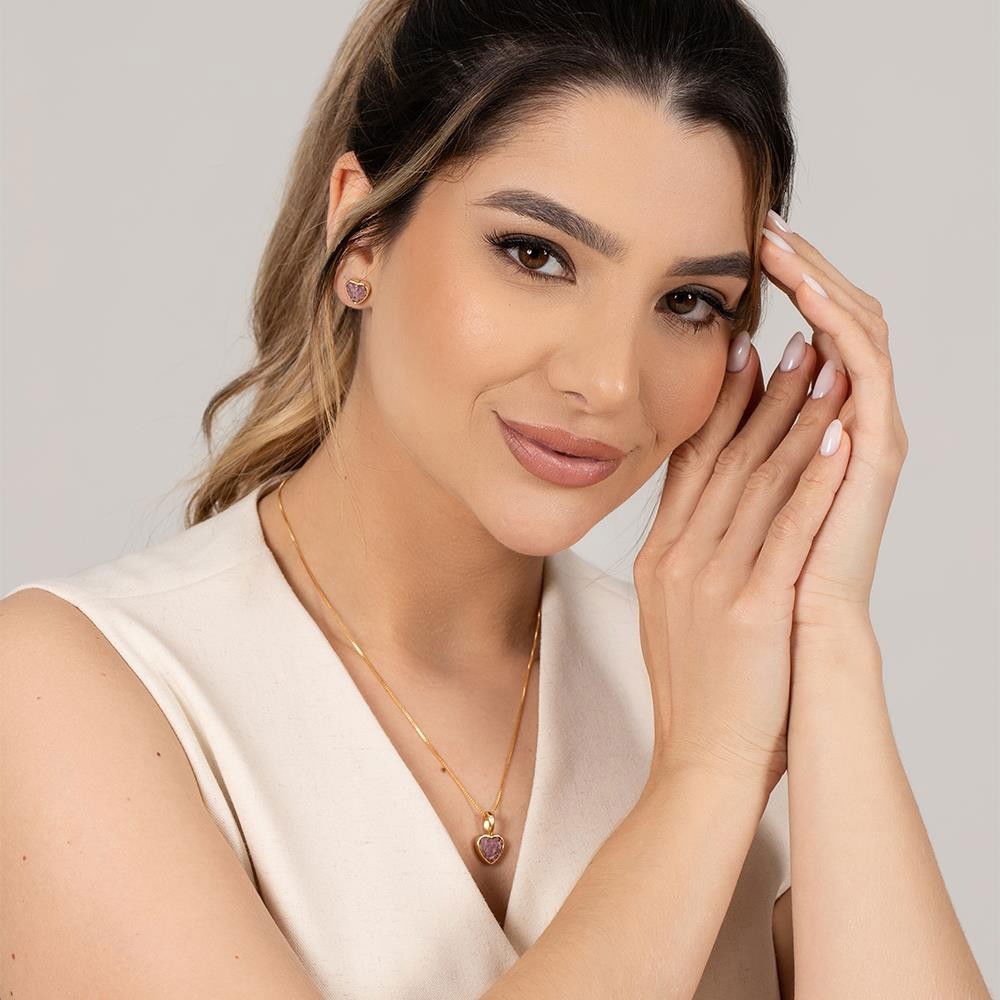 CONJUNTO FOLHEADO A OURO