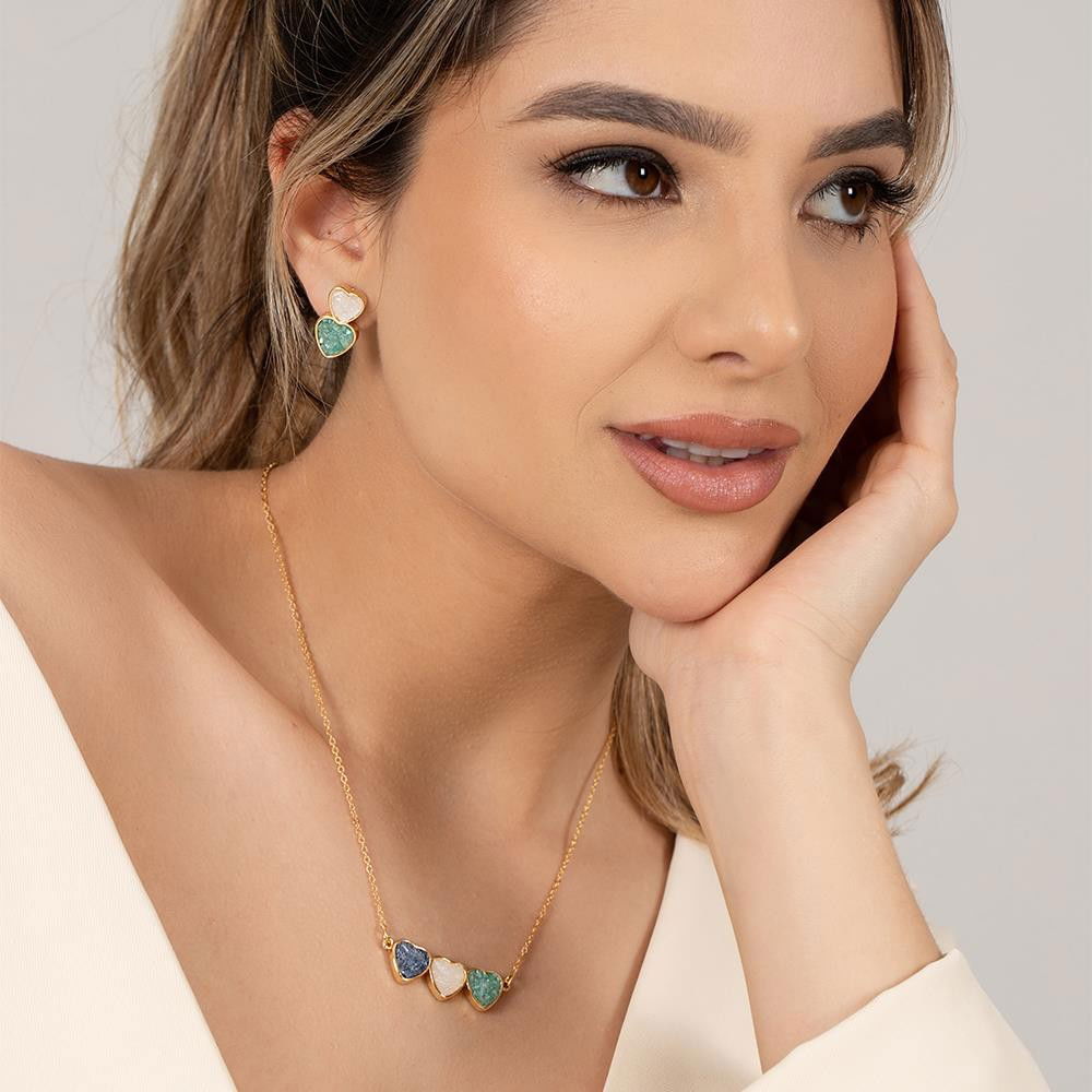 CONJUNTO FOLHEADO A OURO