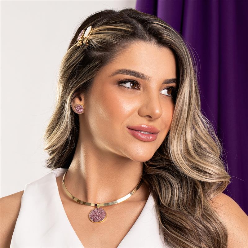 CONJUNTO FOLHEADO A OURO