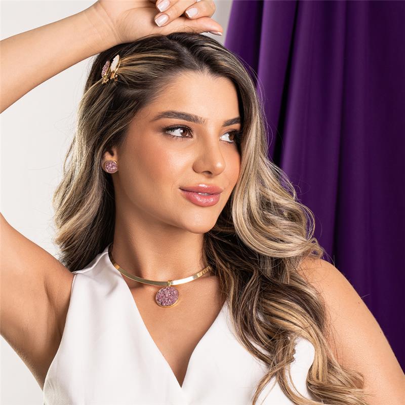 CONJUNTO FOLHEADO A OURO