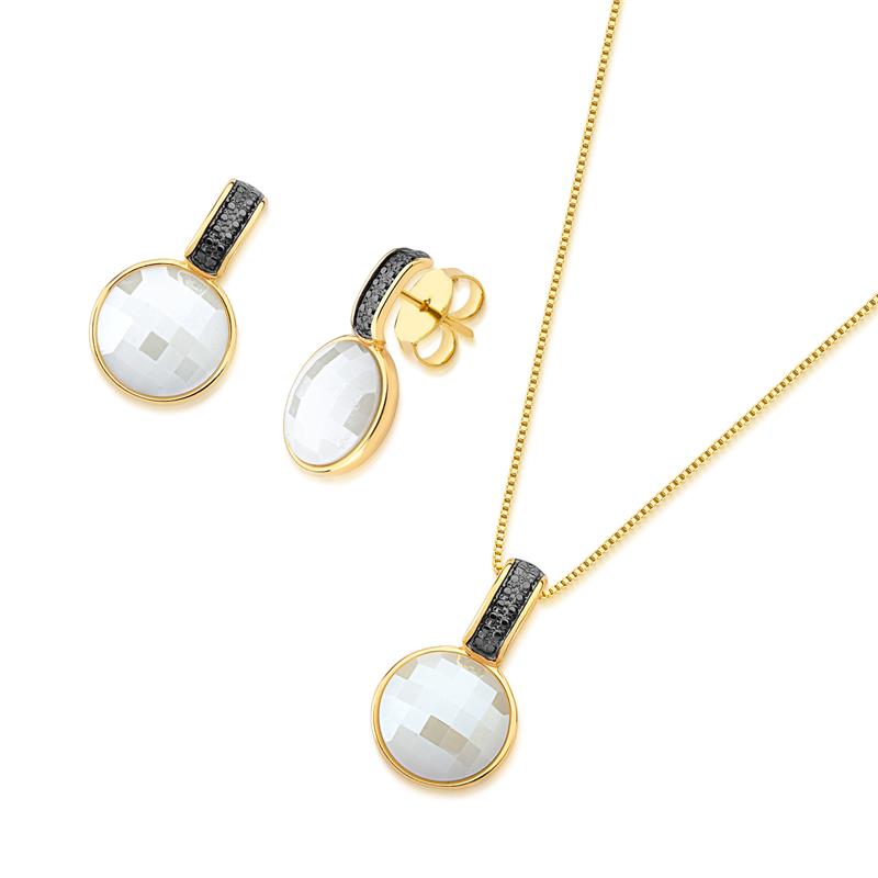 CONJUNTO FOLHEADO A OURO E RÓDIO NEGRO