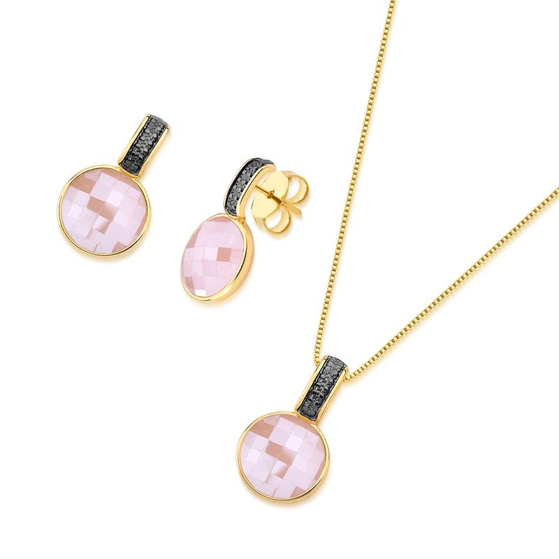 CONJUNTO FOLHEADO A OURO E RÓDIO NEGRO