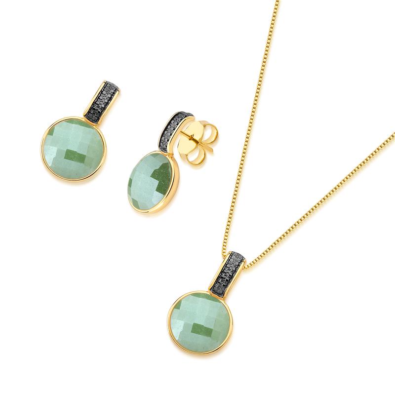 CONJUNTO FOLHEADO A OURO E RÓDIO NEGRO