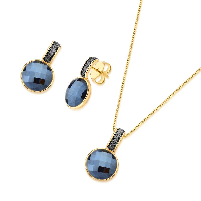 CONJUNTO FOLHEADO A OURO E RÓDIO NEGRO