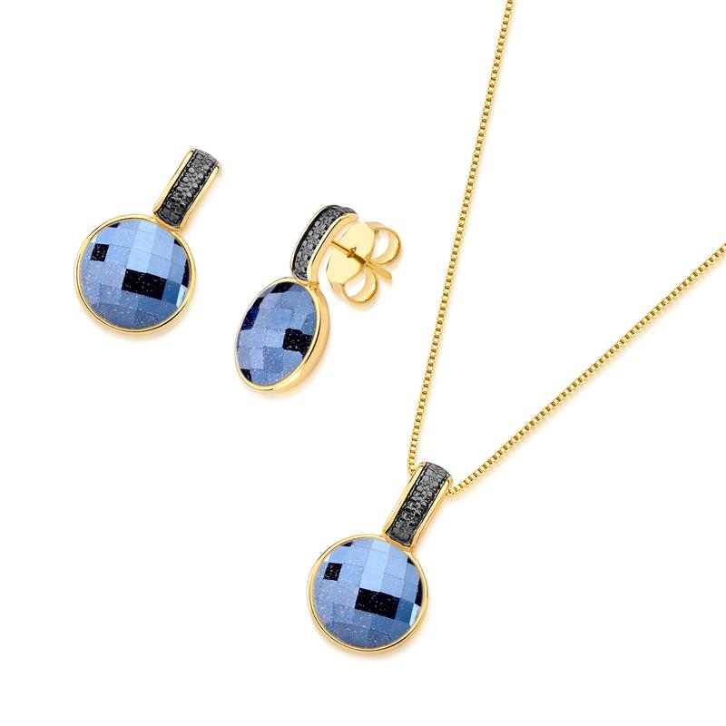 CONJUNTO FOLHEADO A OURO E RÓDIO NEGRO