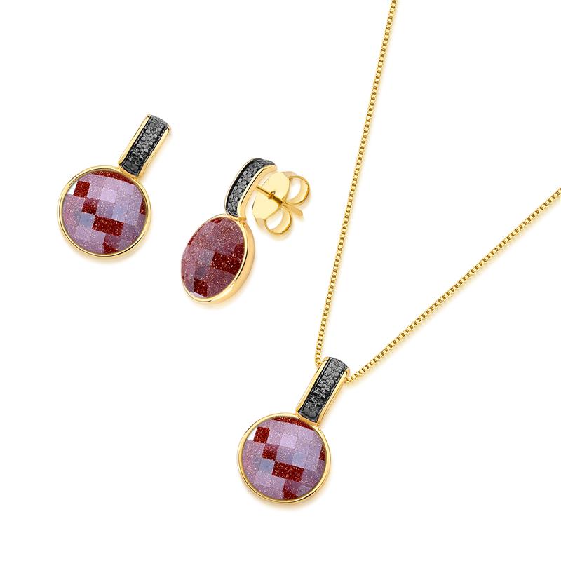 CONJUNTO FOLHEADO A OURO E RÓDIO NEGRO