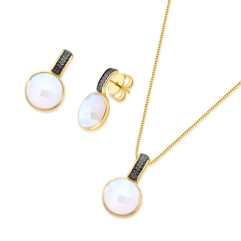 CONJUNTO FOLHEADO A OURO E RÓDIO NEGRO