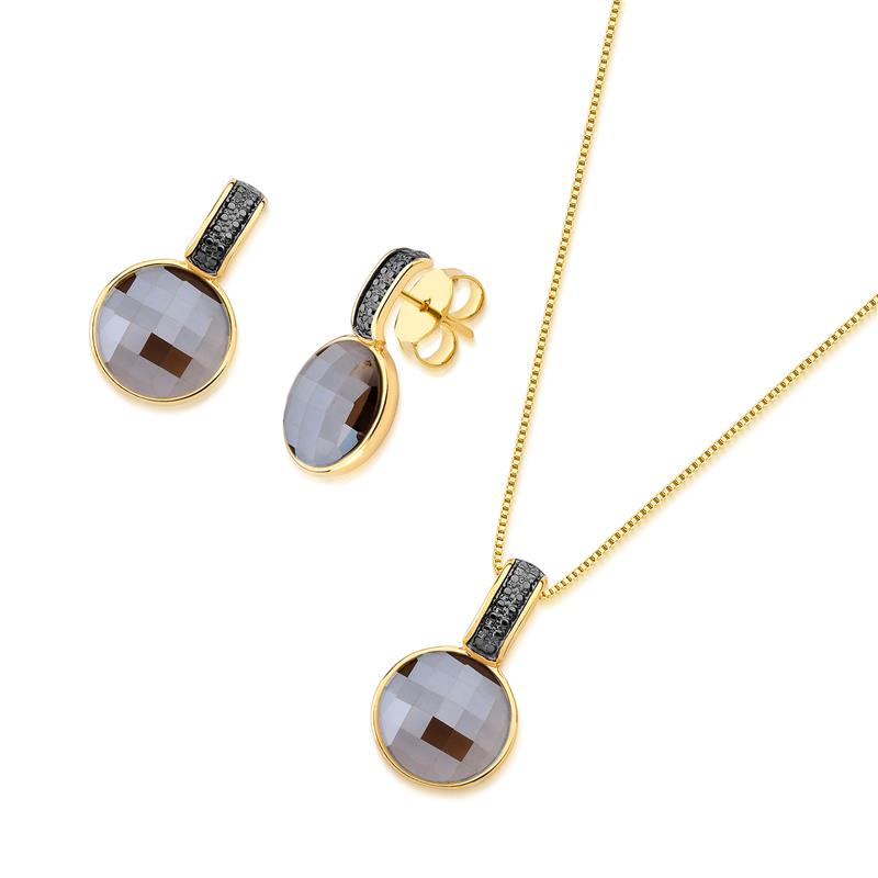 CONJUNTO FOLHEADO A OURO E RÓDIO NEGRO