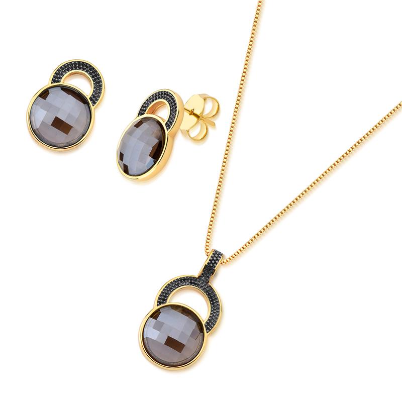 CONJUNTO FOLHEADO A OURO E RÓDIO NEGRO