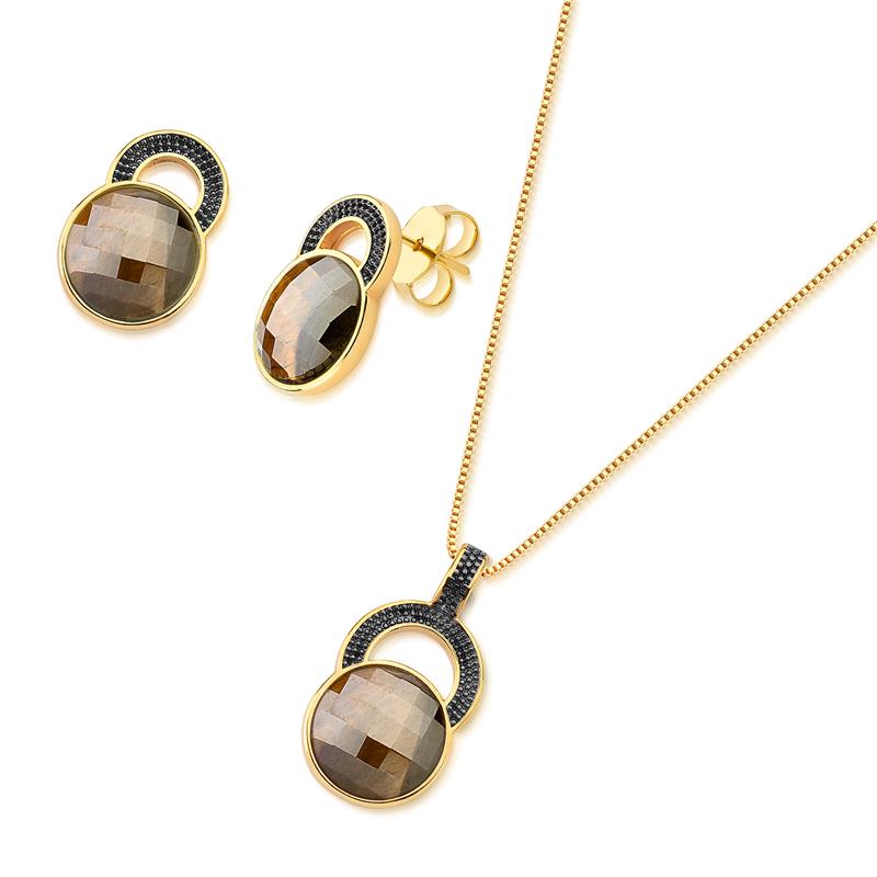 CONJUNTO FOLHEADO A OURO E RÓDIO NEGRO