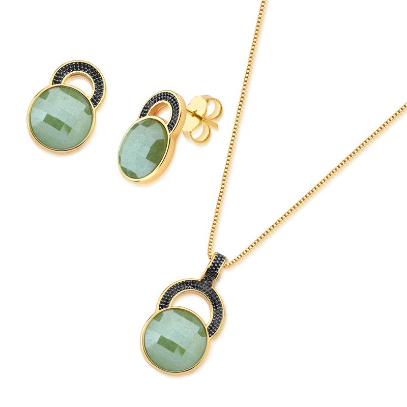 CONJUNTO FOLHEADO A OURO E RÓDIO NEGRO