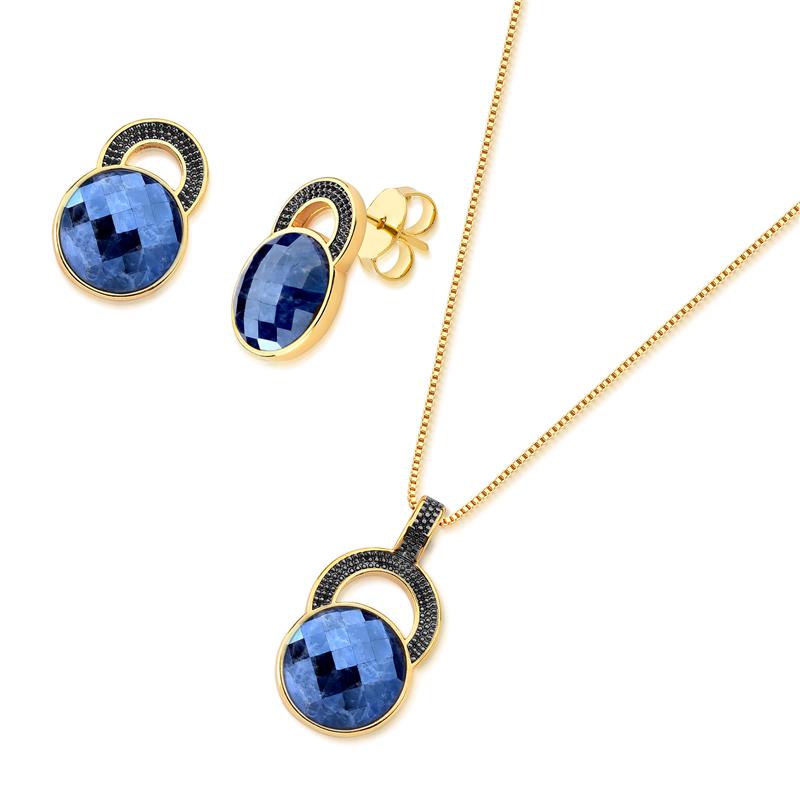 CONJUNTO FOLHEADO A OURO E RÓDIO NEGRO