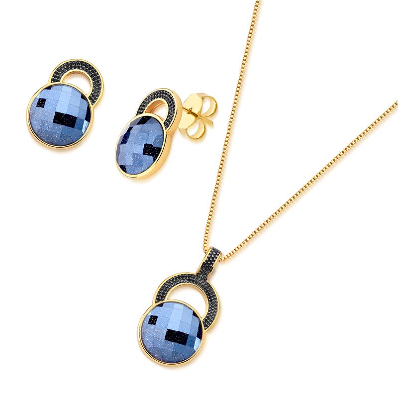 CONJUNTO FOLHEADO A OURO E RÓDIO NEGRO