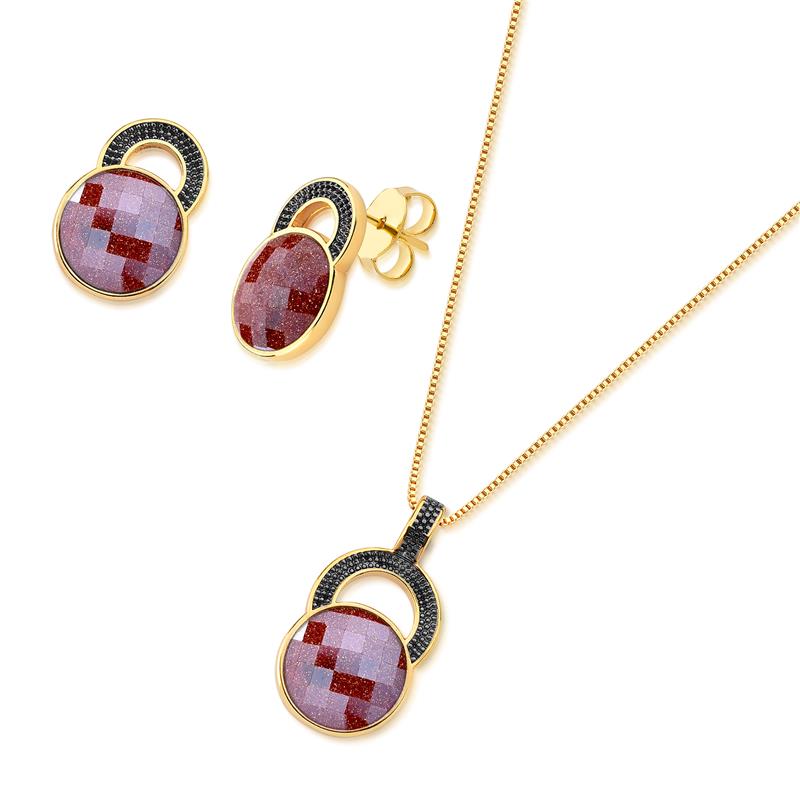 CONJUNTO FOLHEADO A OURO E RÓDIO NEGRO