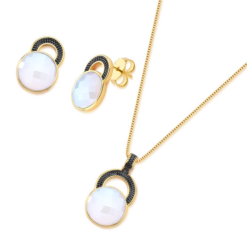 CONJUNTO FOLHEADO A OURO E RÓDIO NEGRO