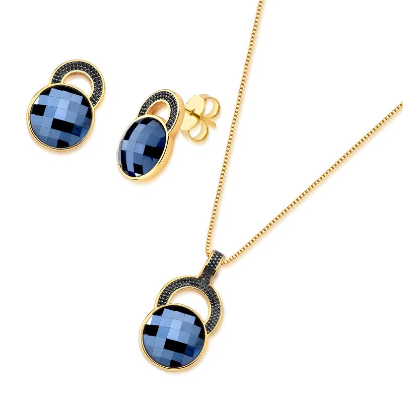 CONJUNTO FOLHEADO A OURO E RÓDIO NEGRO