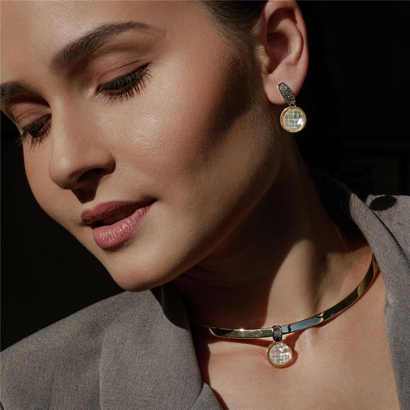 CONJUNTO FOLHEADO A OURO E RÓDIO NEGRO