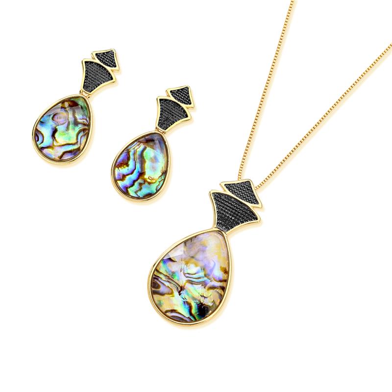 CONJUNTO FOLHEADO A OURO E RÓDIO NEGRO