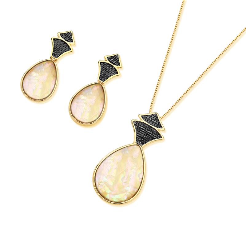 CONJUNTO FOLHEADO A OURO E RÓDIO NEGRO