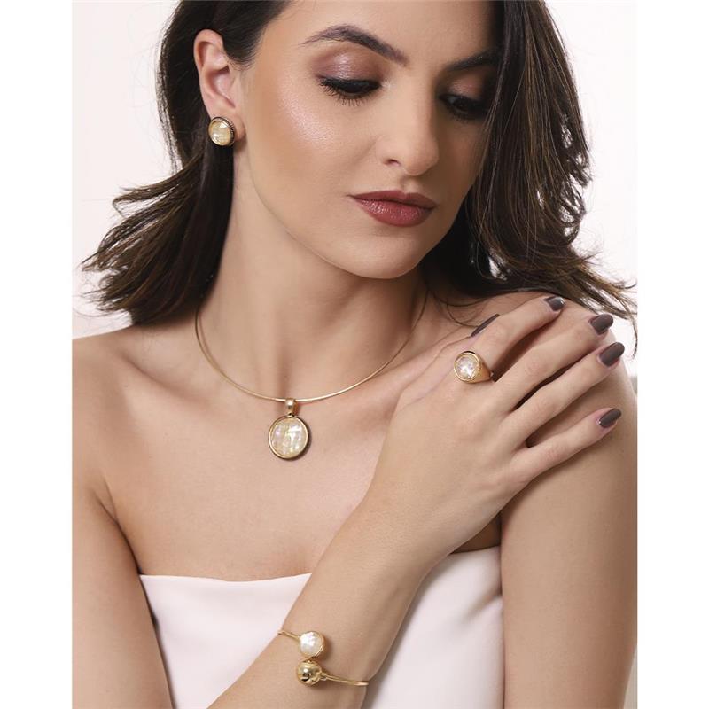 CONJUNTO FOLHEADO A OURO E RÓDIO NEGRO