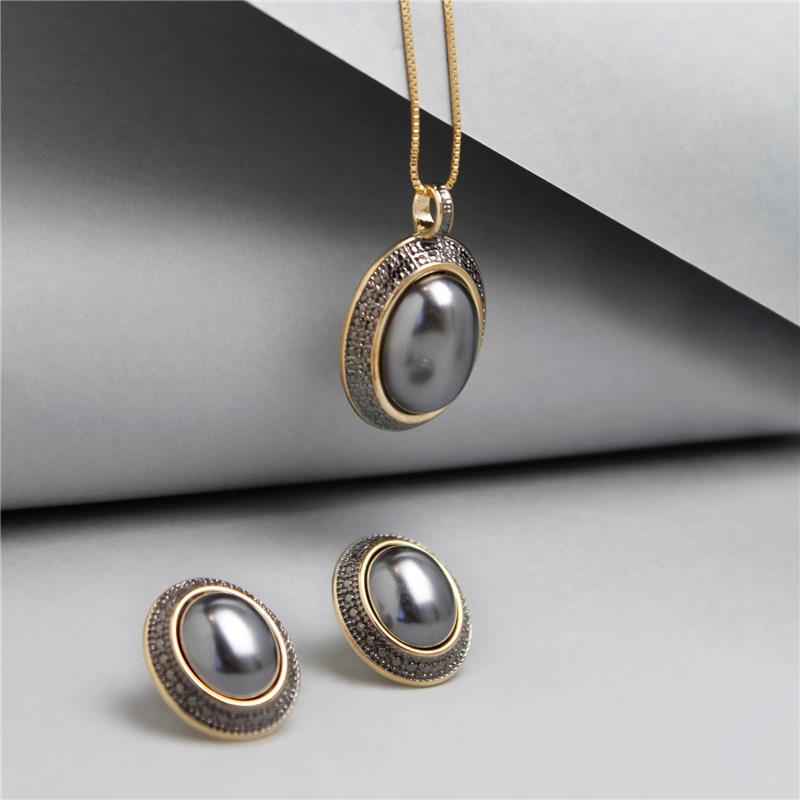 CONJUNTO FOLHEADO A OURO E RÓDIO NEGRO