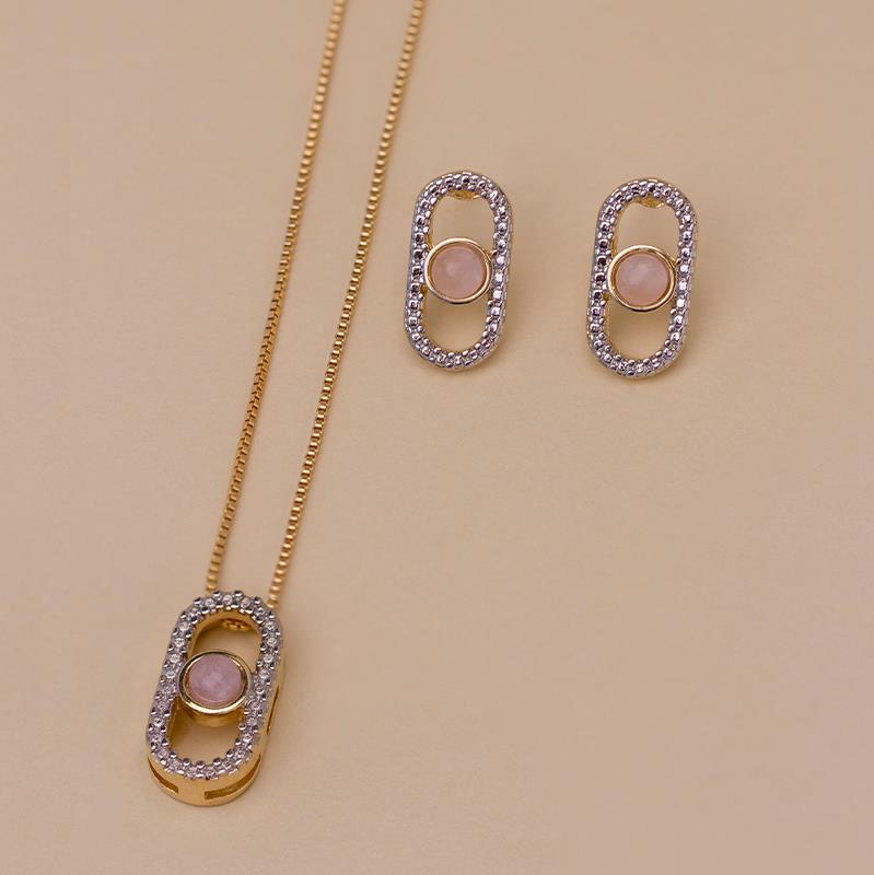 CONJUNTO FOLHEADO A OURO E RÓDIO BRANCO