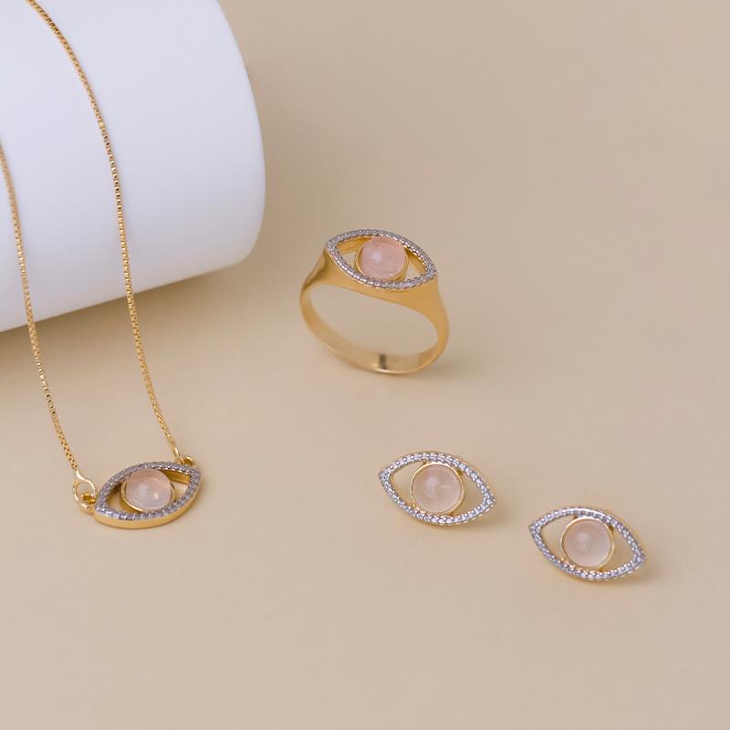 CONJUNTO FOLHEADO A OURO E RÓDIO BRANCO